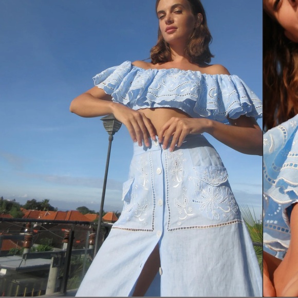 LINEN CUTWORK BUTTON DOWN SKIRT - Picture 2 of 6